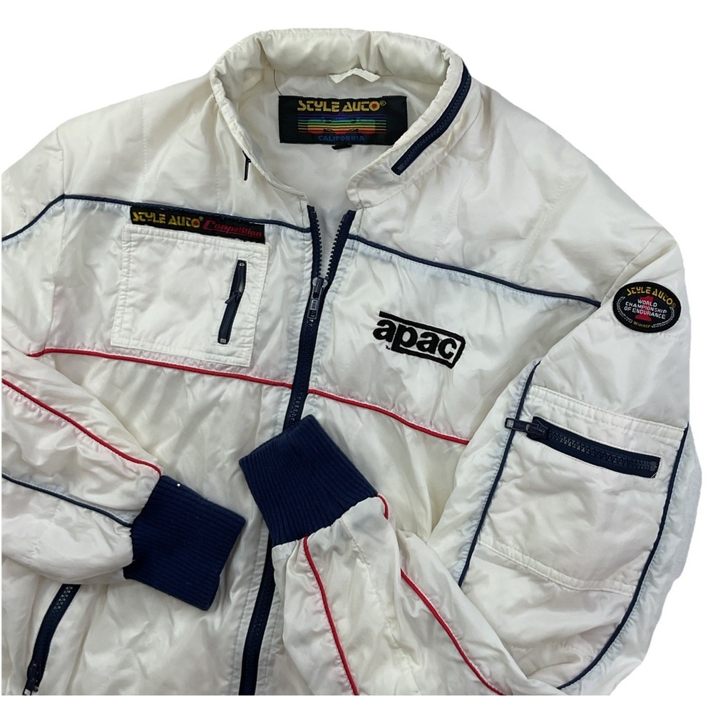 Vintage Style Auto Jacket Sz M 80's APAC Racing Full Zip Windbreaker Retro